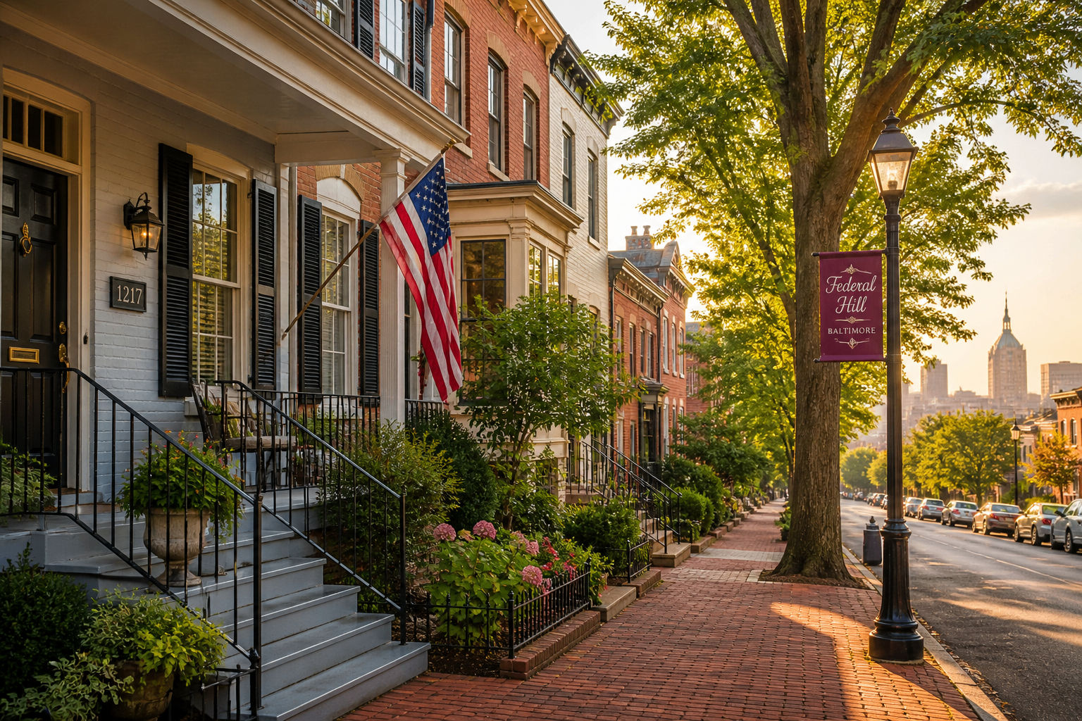 Charming Baltimore rowhomes on a tree-lined street